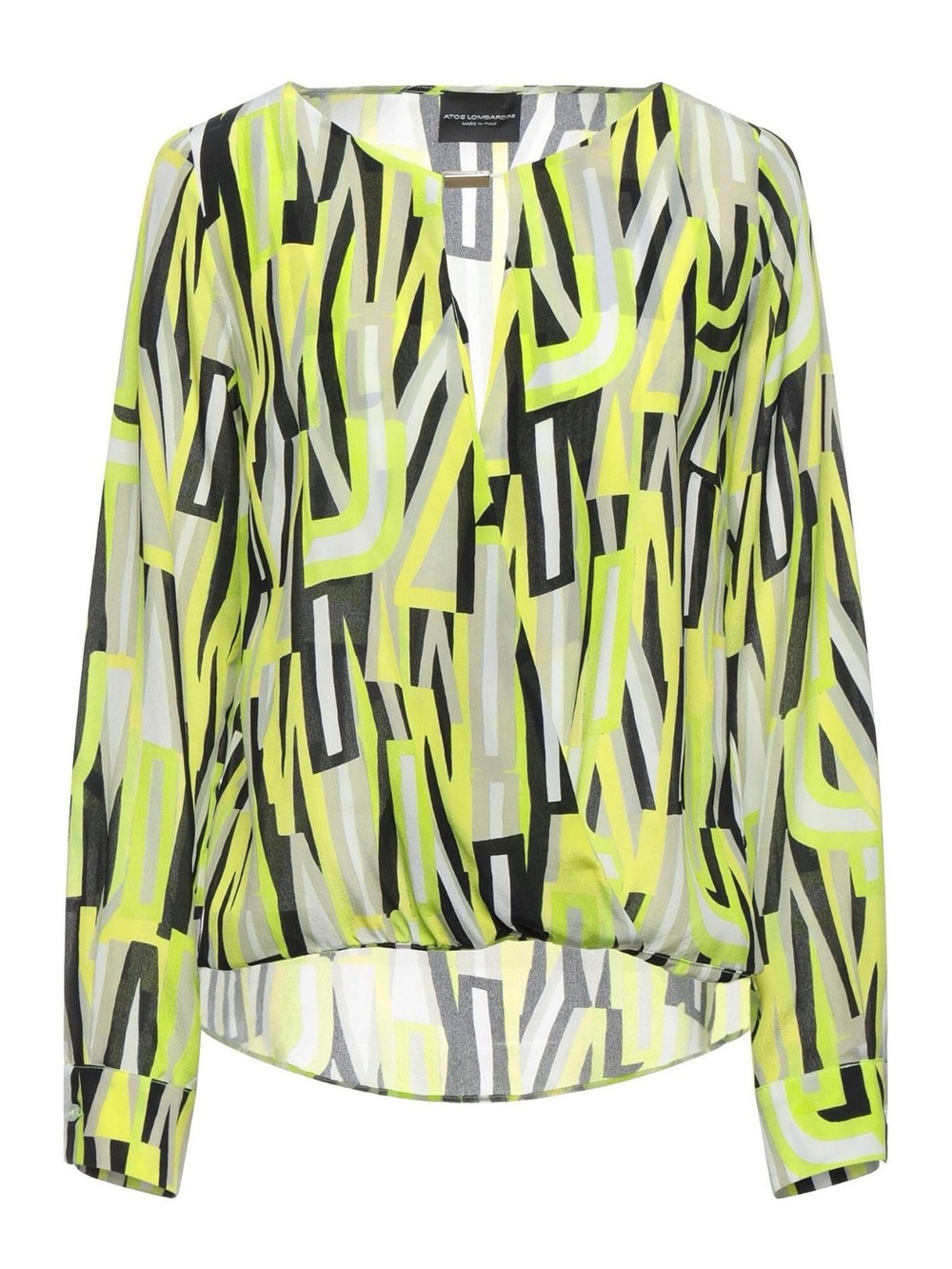 NWOT Atos Lombardini Printed V-Neck Long-Sleeve Blouse  Size L/46